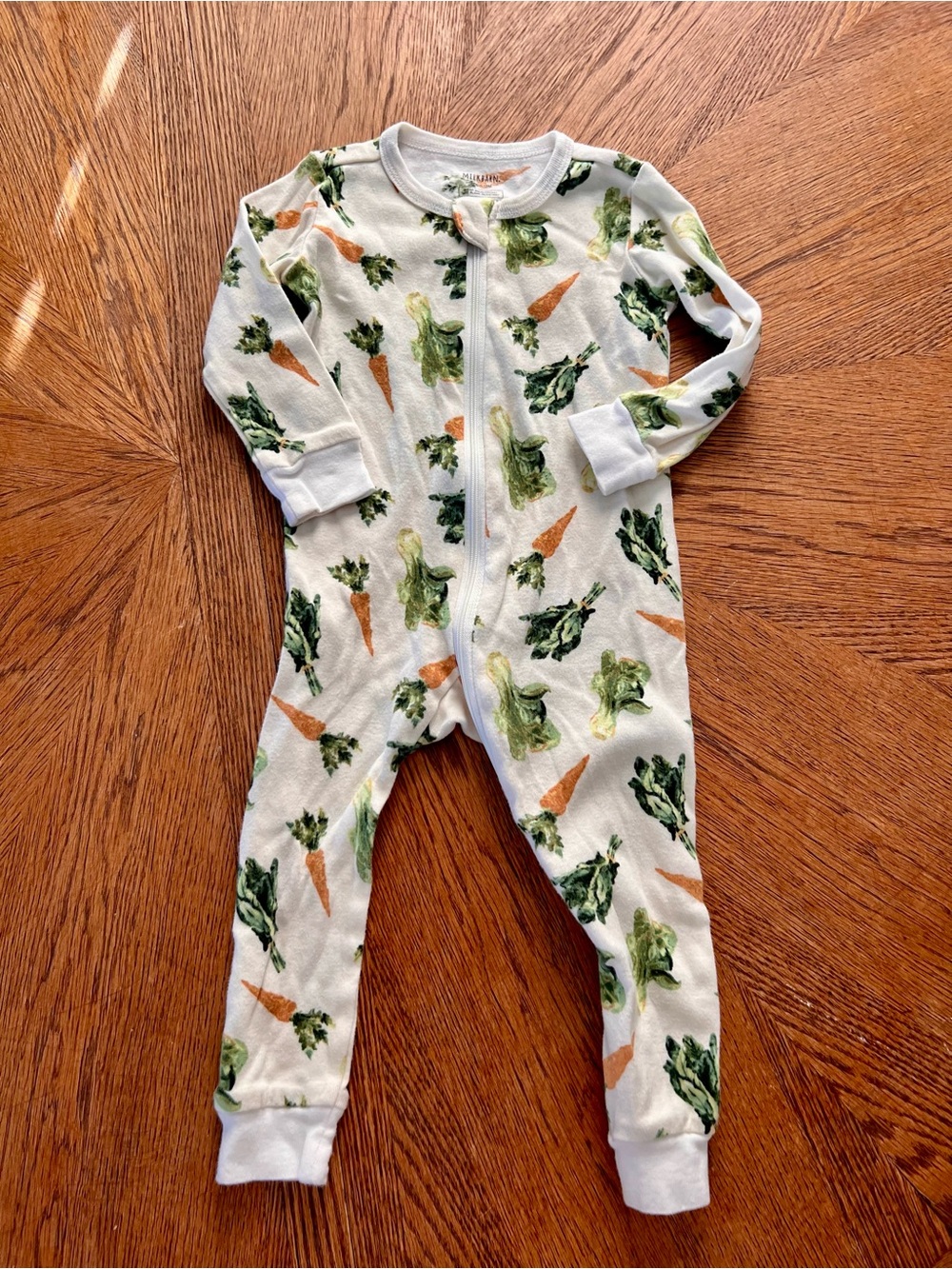 Milkbarn | Organic Veggie Print Kids One-Piece Pajamas-White with Green & Orange